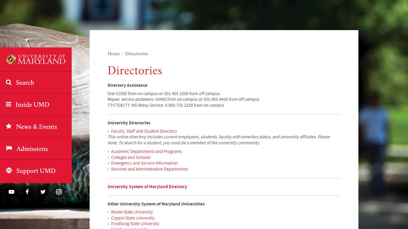 Directories | The University of Maryland - UMD